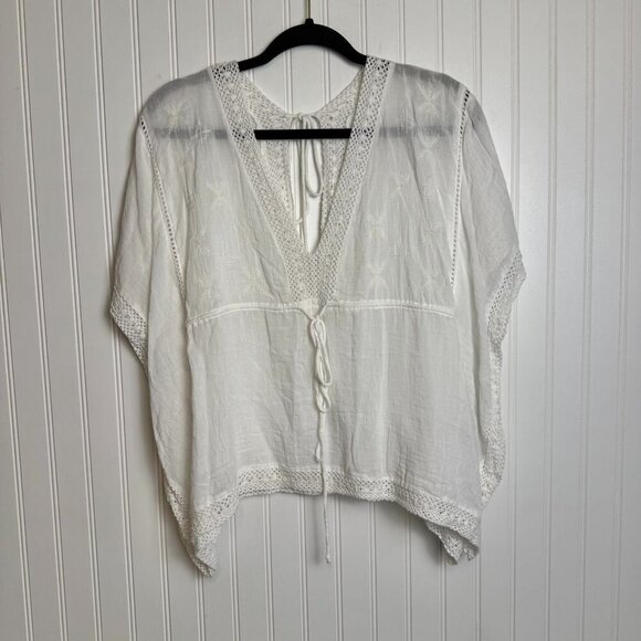 Roper white V-neck crochet lace detail top drawstring size small I1 - Picture 1 of 6